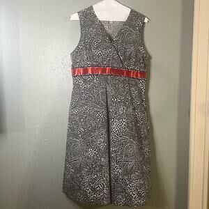 Croft And Barrow Women’s V Neck Dress 18 Stretch Black And White Paisley Red Bow